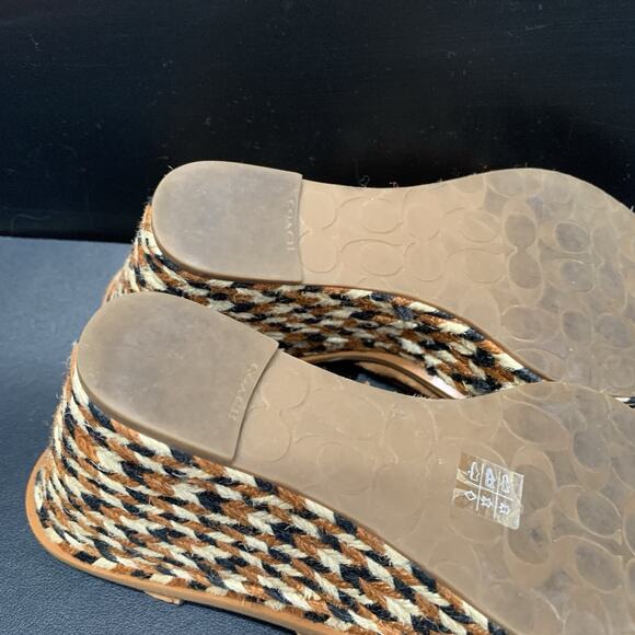 Coach Cross Band High Wedges Size 6.5B Brown Leather Suede Platform Espadrille - Picture 6 of 12